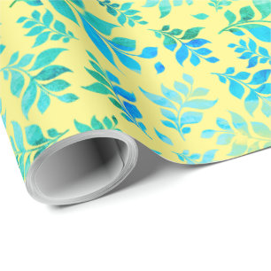 Zonnige Gele Weelderige Blauwe Groene Waterverf Cadeaupapier
