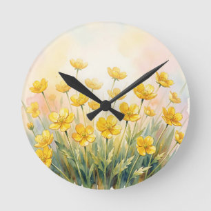 Zonnige Gele Wilde Bloem Waterverf Ronde Klok