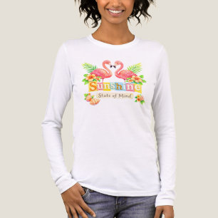Zonnige Gemoedstoestand Flamingo Tropische Bloemen Tri-Blend Shirt