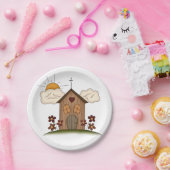 Zonnige kerk met bloemen rustieke landelijke charm papieren bordje (Feest)