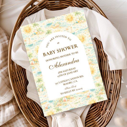 Zonnige Kust Baby Shower Strand Thema Kaart