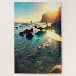Zonnige late middag surfer op het strand foto legpuzzel