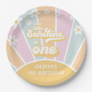 Zonnige pastel Retro madeliefje boho eerste verjaa Papieren Bordje