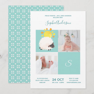 Zonnige Schaap • Alfabet Monogram Mooie Baby Showe Kaart