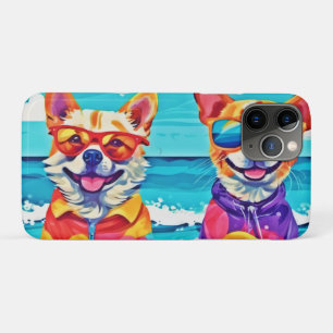 Zonnige strandhonden: kleurrijk schilderij iPhone 11 pro hoesje