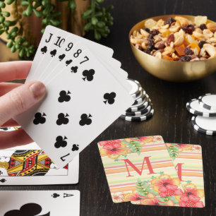 Zonnige Summery Hawaiian bloemen op gestreept patr Pokerkaarten