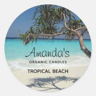 Zonnige tropische strand oceaan paradijs kaars of ronde sticker