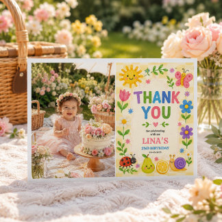 Zonnige Tuin 2e Verjaardag Bloemrijke Picknick Fee Bedankkaart