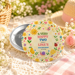 Zonnige Tuin 2e Verjaardag Bloemrijke Picknick Fee Ronde Button 7,6 Cm