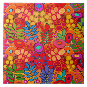 Zonnige Tuin Bloemen - Rood Geel Oranje Tegeltje