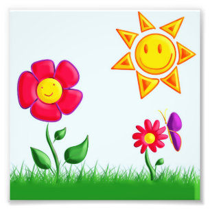 Zonnige Tuin Illustratie Foto Afdruk