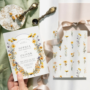 Zonnige wilde bloem chique bloemenbruiloft kaart