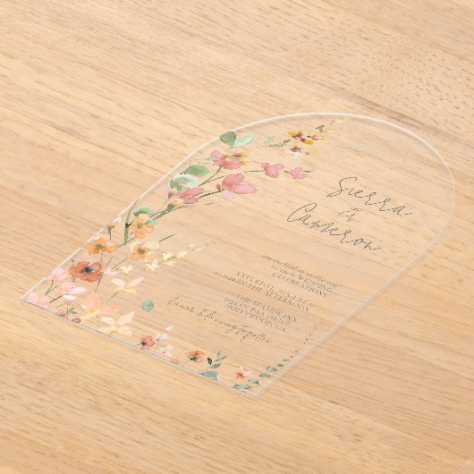 Zonnige Wilde Bloemen Bruiloft Transparante Boog I Acryl Uitnodigingen (Laagn)