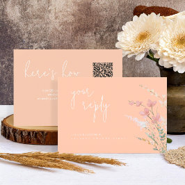 Zonnige Wildflower Bruiloft QR Code Abrikoos ID102 RSVP Kaartje