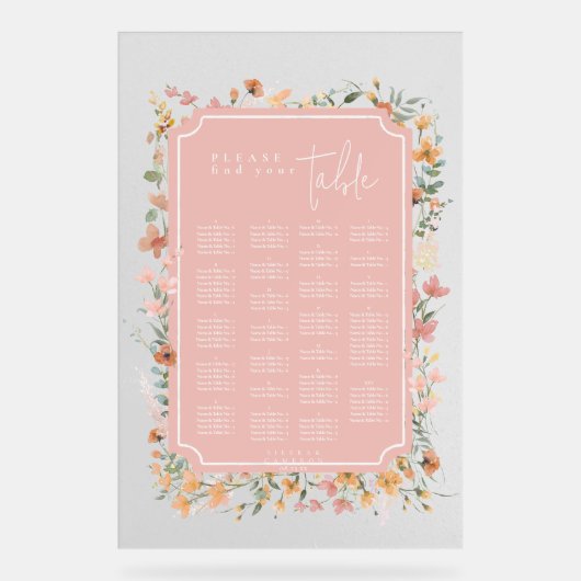 Zonnige Wildflower Bruiloft Zitje Roze ID1023 Acryl Bord (Voorkant)