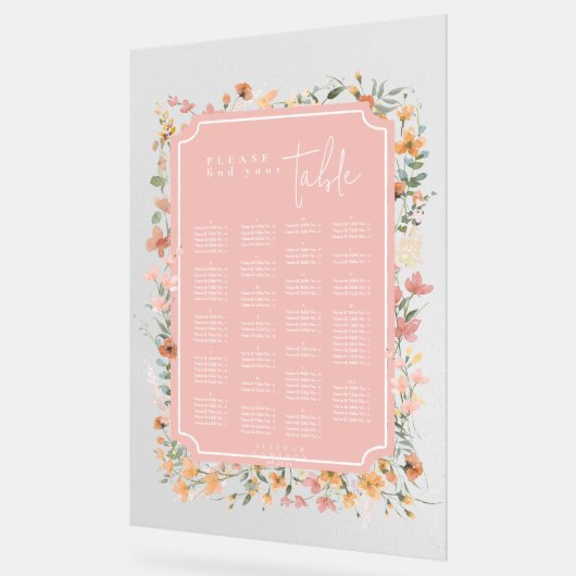 Zonnige Wildflower Bruiloft Zitje Roze ID1023 Acryl Bord (Hoek)