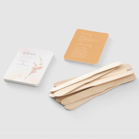 Zonnige Wildflower huwelijksprogramma Perzik ID102 Handwaaier (Niet-gemonteerd)