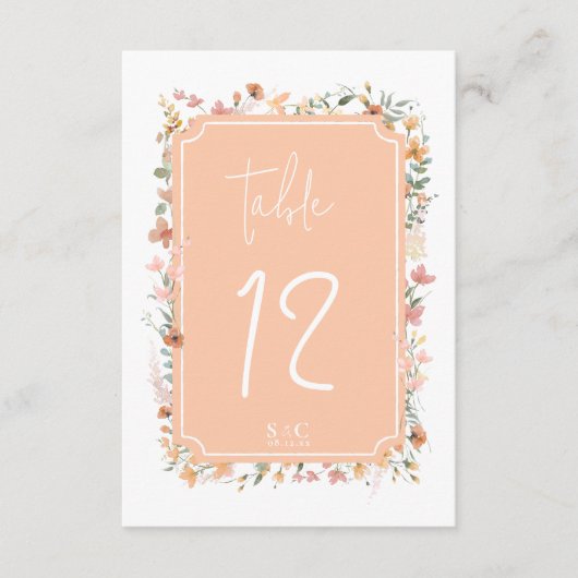 Zonnige Wildflower Trouwtafel Nummer Perzik ID1023 Kaart (Voorkant)