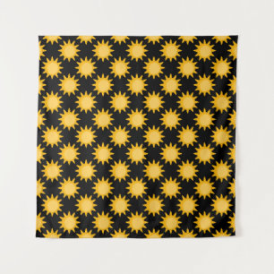 Zonnige Zon Illustratie Op Zwart Patroonontwerp Wandkleed