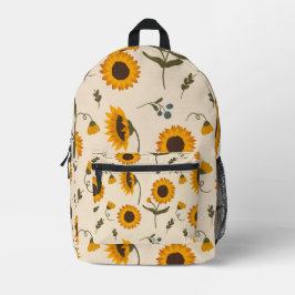 Zonnige Zonnebloem Botanische Patroon Crème Bedrukte Rugzak