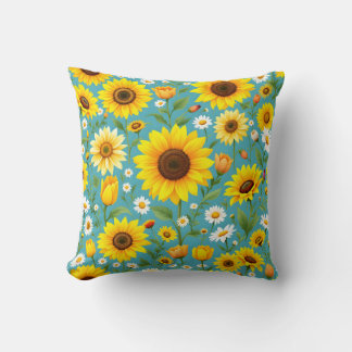Zonnige zonnebloem en Daisy Meadow Pattern Kussen