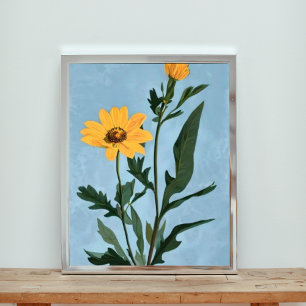 Zonnige Zonnebloem op een Helderblauwe Dag Foto Afdruk
