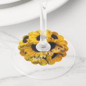 Zonnige zonnebloem wijnglaslabel (Dichtbij)