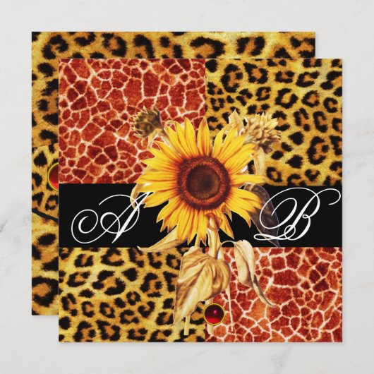 ZONNLOWER, LEOPARD EN GIRAFFE FUR, RUBY MONOGRAM KAART (Voorkant / Achterkant)