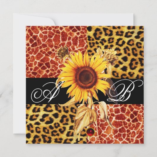 ZONNLOWER, LEOPARD EN GIRAFFE FUR, RUBY MONOGRAM KAART (Voorkant)