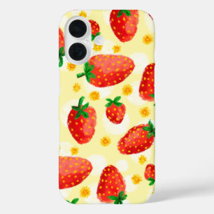 Zonovergoten aardbeien en madeliefjes iPhone 16 hoesje