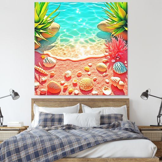Zonovergoten Beach Shells Design Canvas Afdruk (Insitu (Slaapkamer))