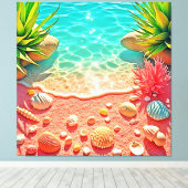 Zonovergoten Beach Shells Design Canvas Afdruk (Insitu (Houten vloer))