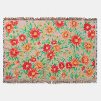 Zonovergoten Bloemen" - Oranje en Rode Gebloemde G Deken