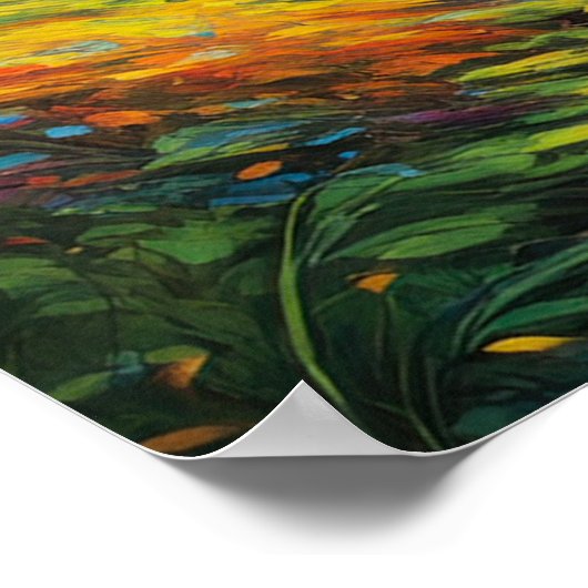 Zonovergoten bos en Rushing Stream Poster (Hoek)