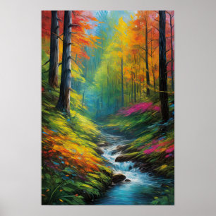 Zonovergoten bos en Rushing Stream Poster
