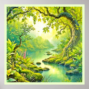 zonovergoten boslandschap poster