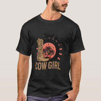 Zonovergoten Cowgirl Palm Zonsondergang Laarzen St T-shirt
