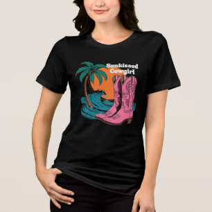 Zonovergoten Cowgirl Western Laarzen Retro Zon Gol Tri-Blend Shirt