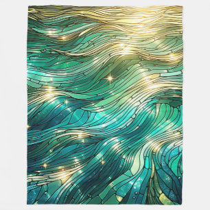 "Zonovergoten golven - levendige oceaankunst" Fleece Deken