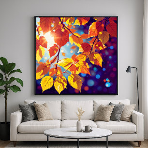 Zonovergoten herfstbladeren - Gedetailleerde illus Poster
