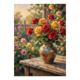 Zonovergoten Landelijke Rozen: Impressionistische Foto Afdruk