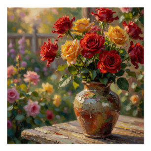 Zonovergoten Landelijke Rozen: Impressionistische Perfect Poster