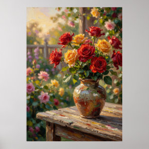Zonovergoten Landelijke Rozen: Impressionistische Poster