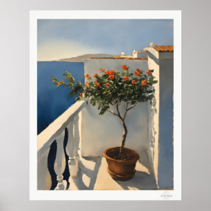 Zonovergoten Mediterraans Balkon met Bloemen Olie Poster