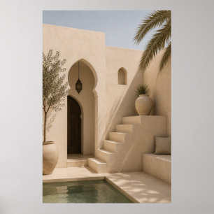 Zonovergoten mediterraanse binnenplaats kunstdruk poster