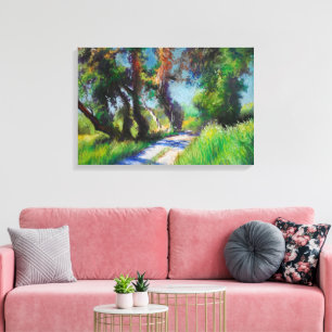 Zonovergoten Olijfgaard Pastel Landschap Canvas Afdruk