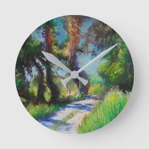 Zonovergoten Olijfgaard Pastel Landschap Ronde Klok
