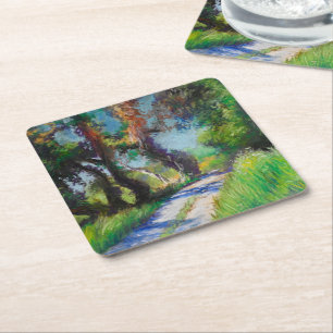 Zonovergoten Olijfgaard Pastel Landschap Vierkante Kartonnen Onderzetter