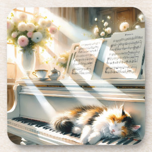 Zonovergoten Piano Kat Cottagecore Droom Bier Onderzetter