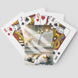 Zonovergoten pianokat Cottagecore droom Pokerkaarten